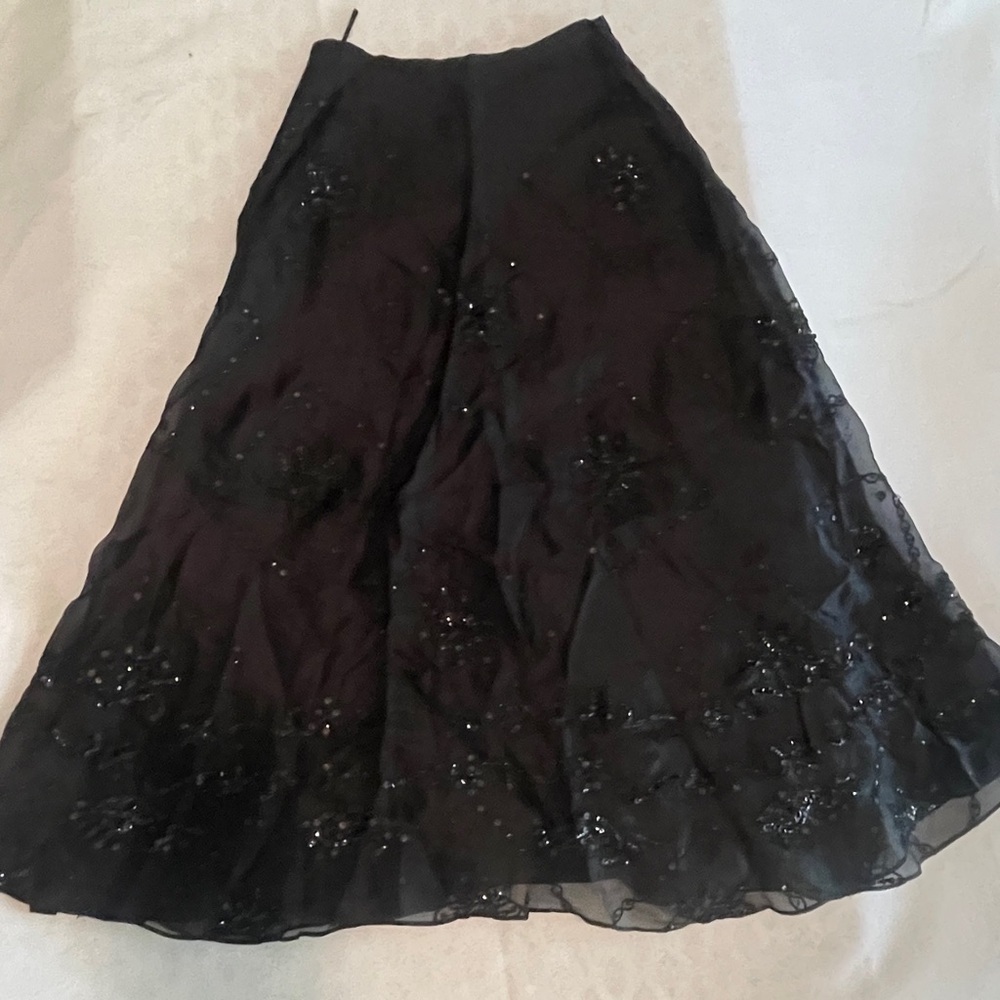 Lafayette 148 Dressy Black Maxi Skirt with Organza Beaded Too Layer| Size 8